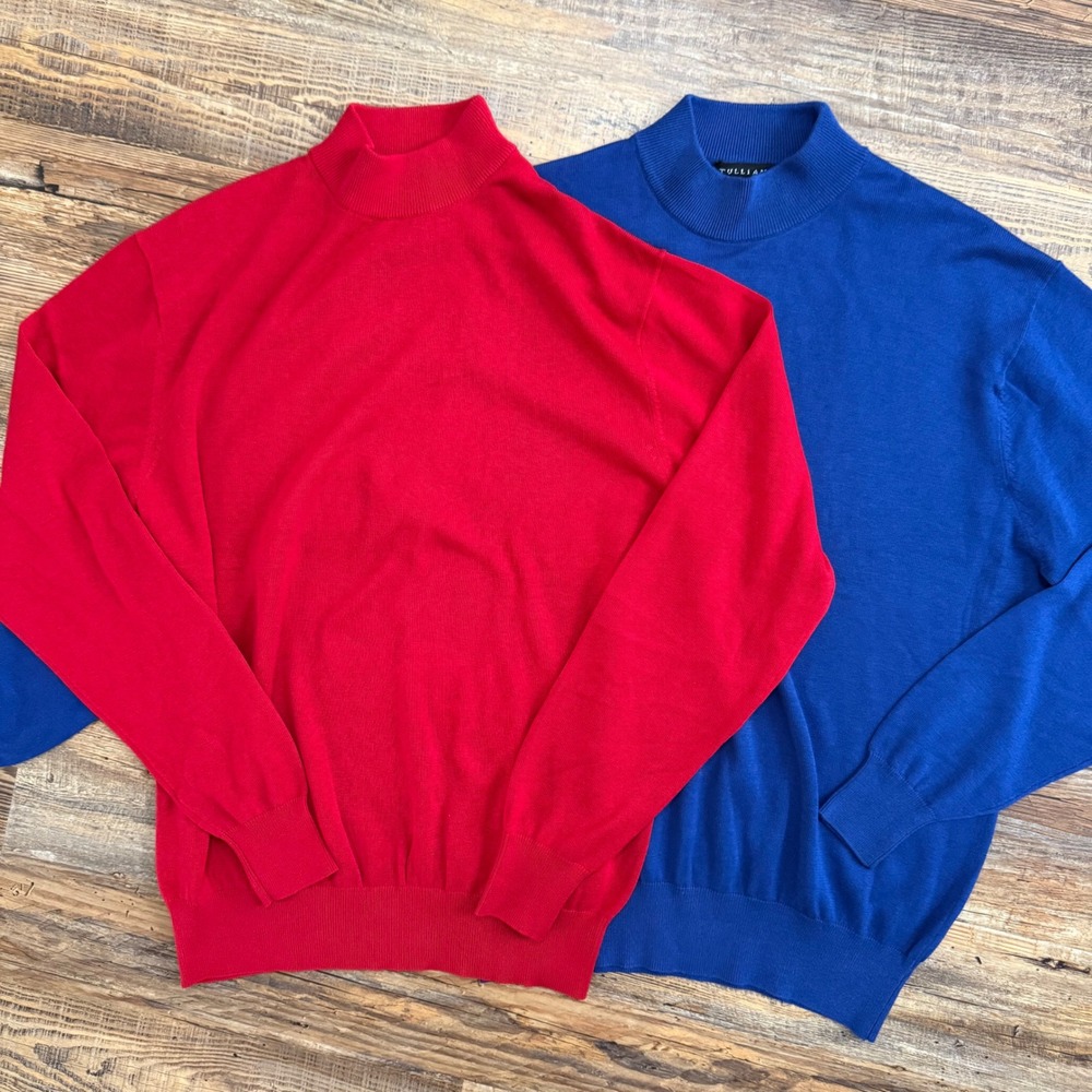 Vintage 90's Tulliano Brighton‎ Sweaters  Mens Size M Red Blue Silk Cotton Blend